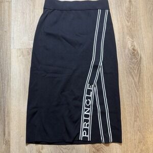 PRINGLE of SCOTLAND H&M size M SKIRT Spell out Front slit Pull on BLACK‎ Z21